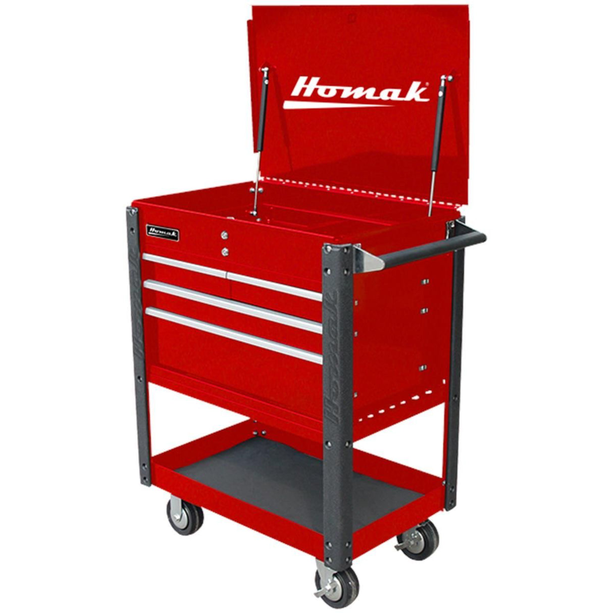 Homak 35" Pro Series 4-Drawer Flip-Top Service Cart — 416mm Slides, Bottom Shelf, 1,320 lb Total