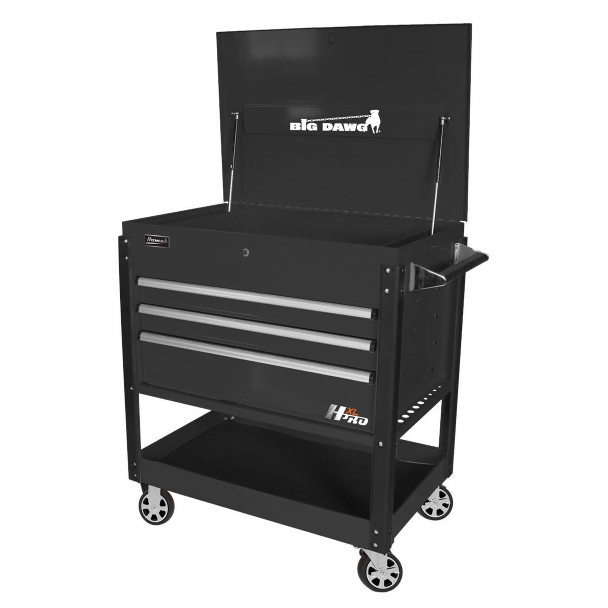 Homak 43" Big Dawg 3-Drawer Service Cart — 25" Deep, Bottom Tray, 520 lb Casters