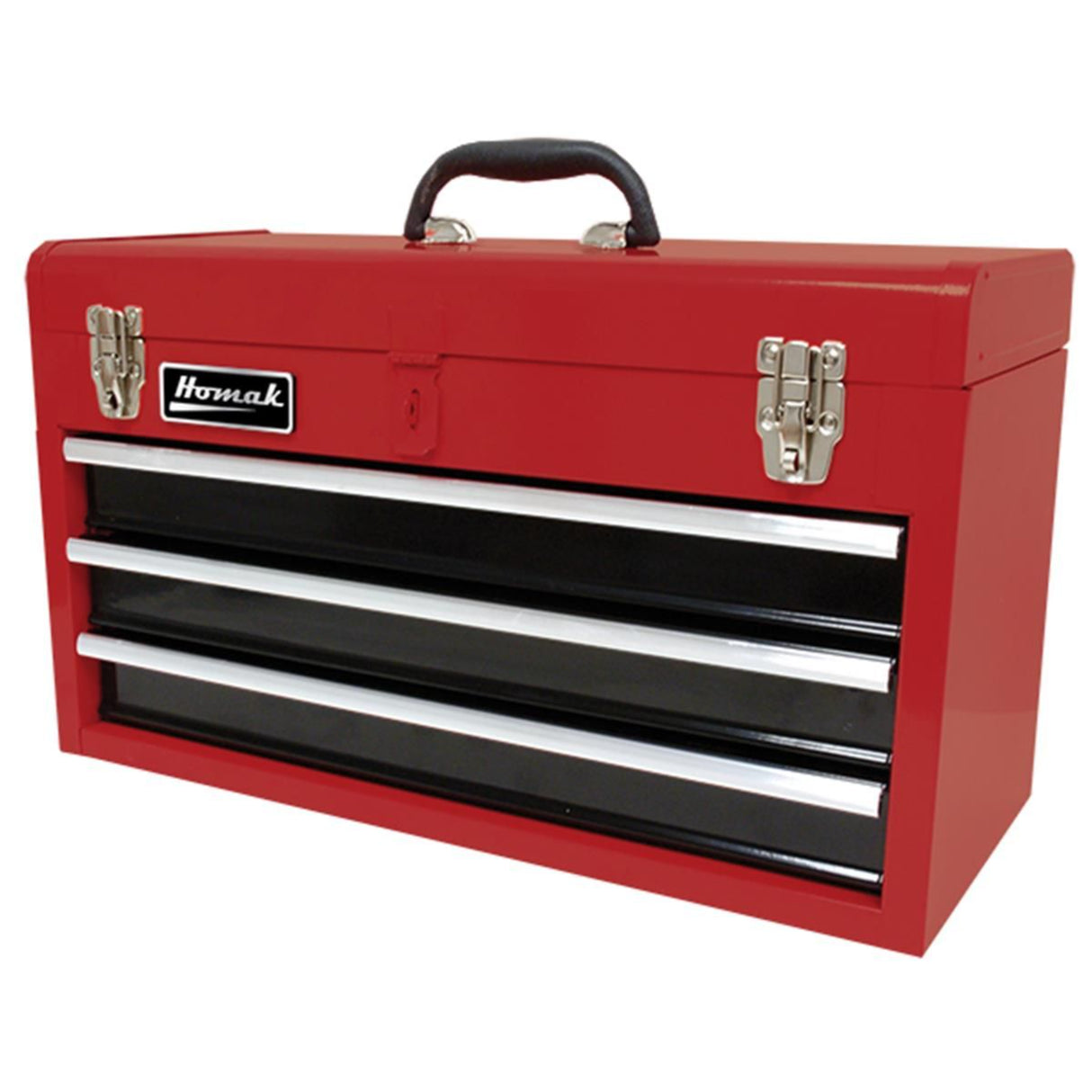 Homak 20" 3-Drawer Ball-Bearing Toolbox — Red, EVA Mats, Padlockable Double Latch