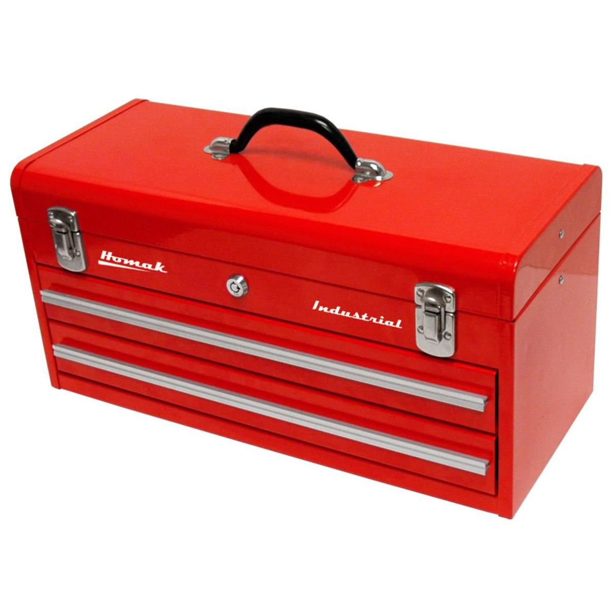 Homak 20" 2-Drawer Industrial Friction Toolbox — Red, 0.8mm Steel, Padlockable Clasps