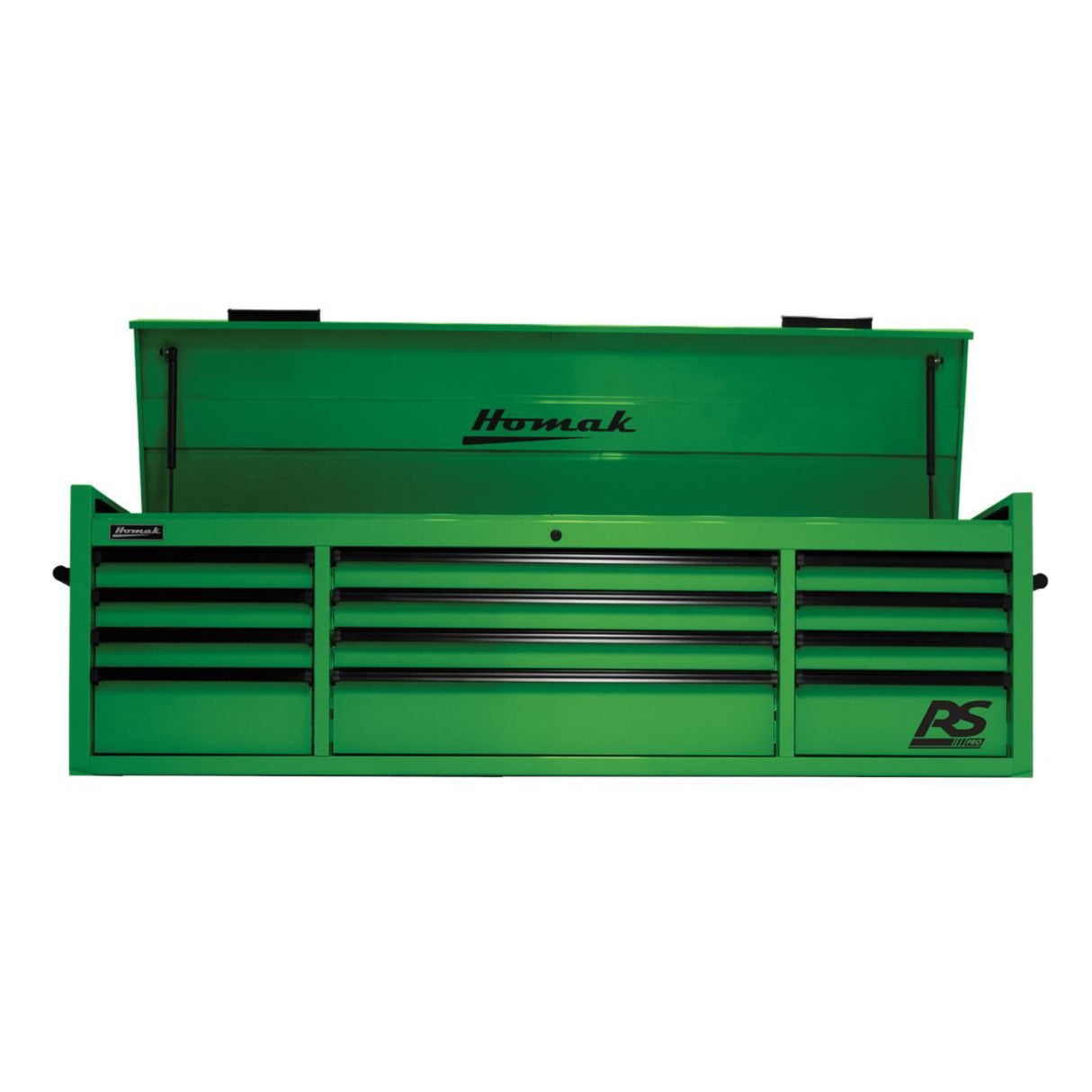 Homak 72" RS Pro 12-Drawer Top Chest — 24" Depth, 100 lb Slides, 3-Outlet Top Till