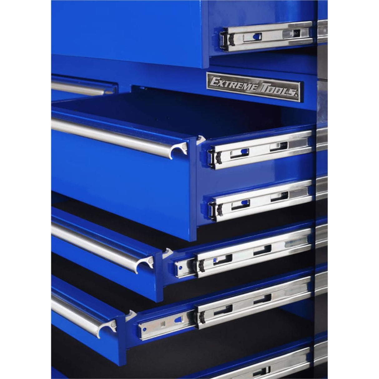 Extreme Tools RX Series 72in W x 25in D Pro Hutch & 19-Drawer Roller Cabinet Combo, Blue/Chrome