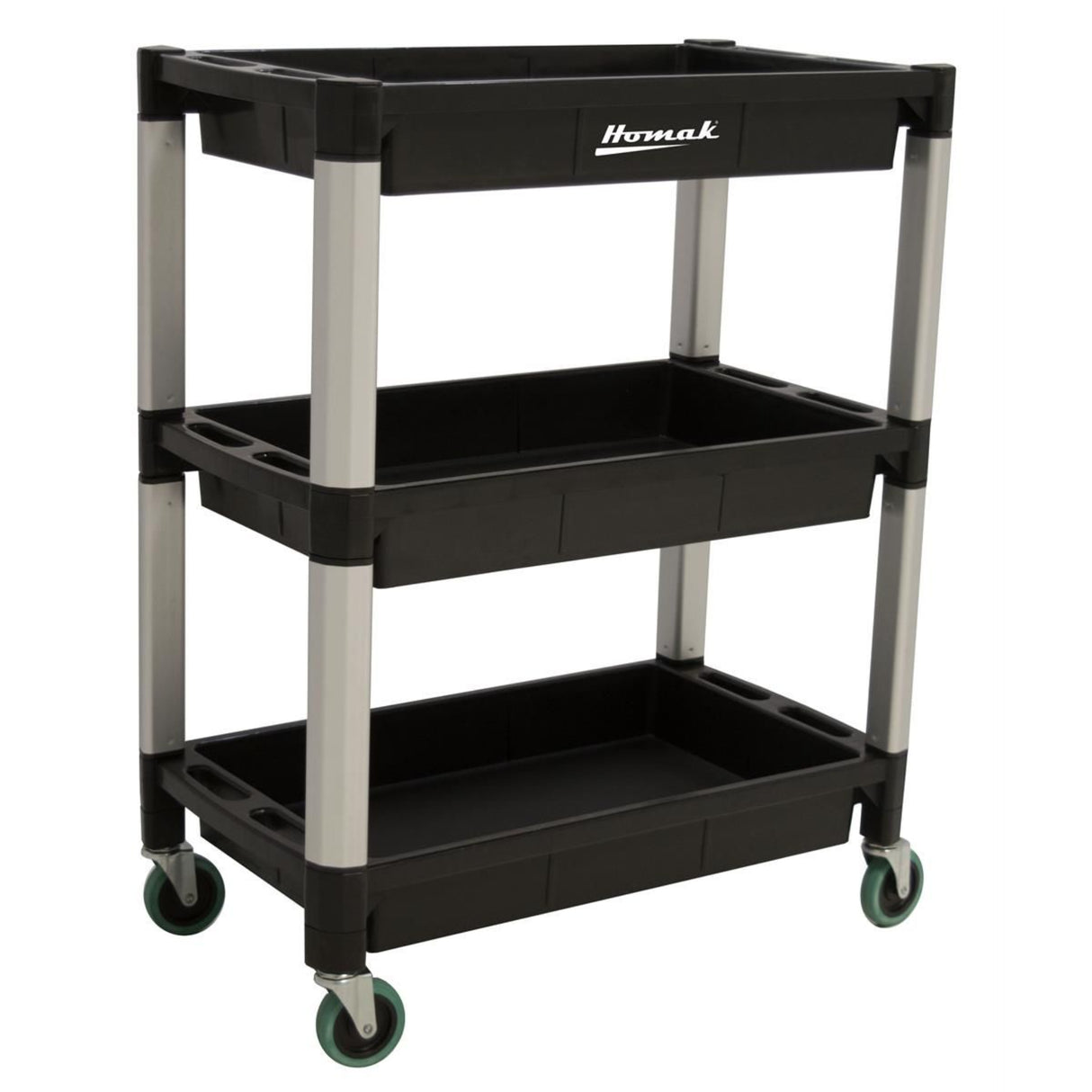 Homak 30" x 16" 3-Shelf Poly Utility Cart — 300 lb Capacity, Non-Marring Swivel Casters