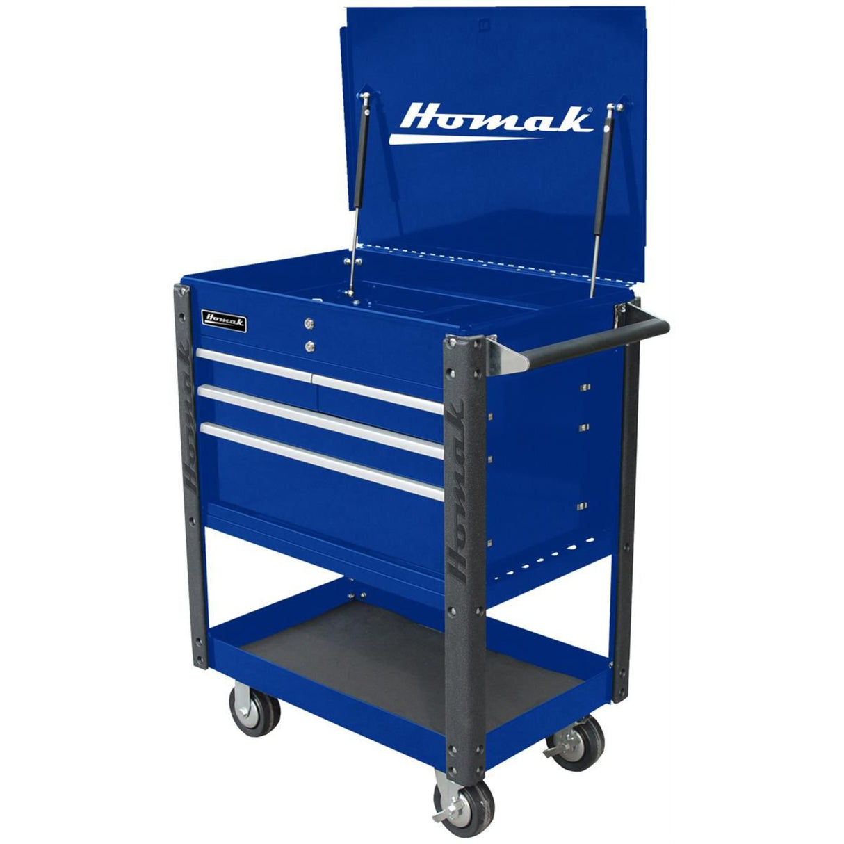 Homak 35" Pro Series 4-Drawer Flip-Top Service Cart — 416mm Slides, Bottom Shelf, 1,320 lb Total