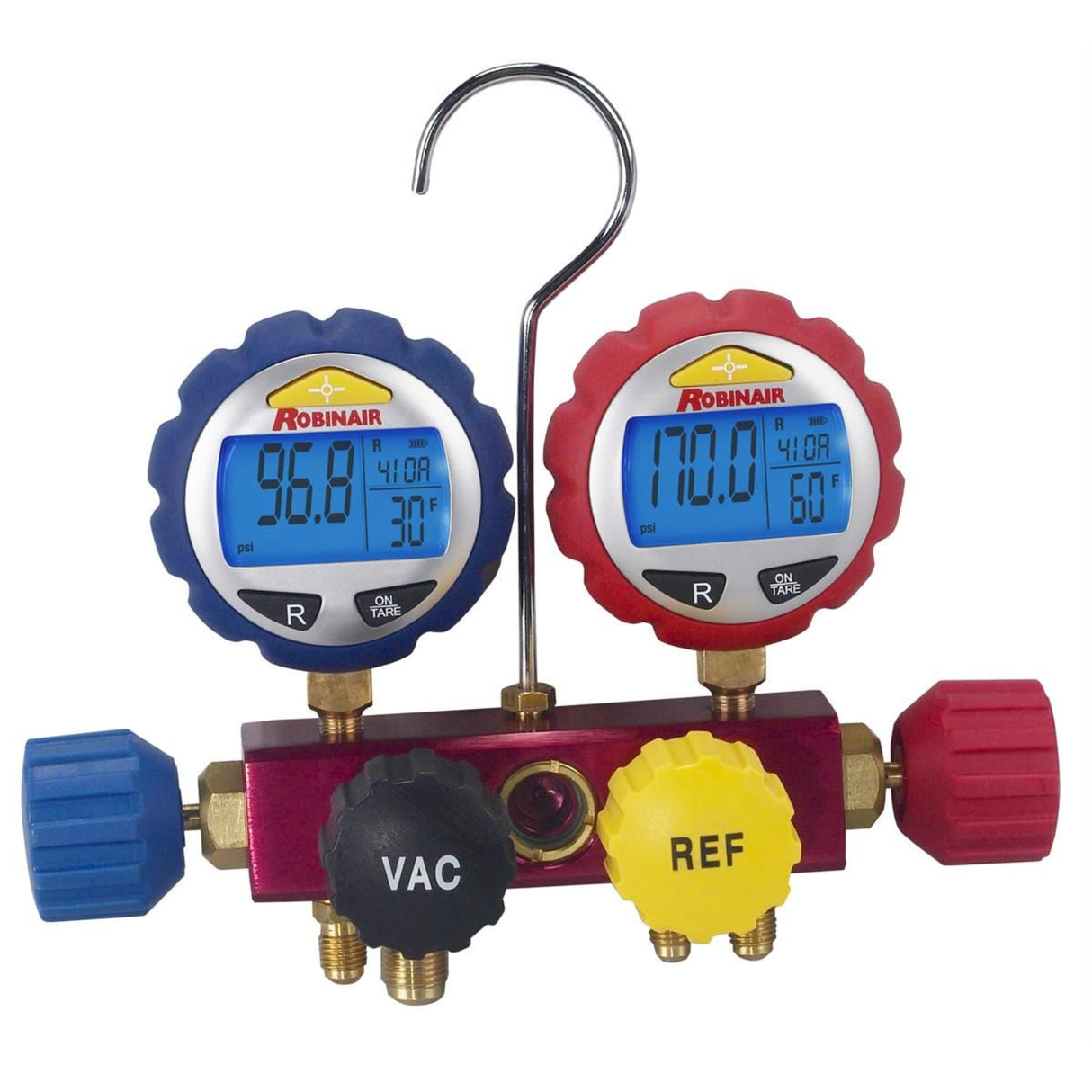 Robinair 43160 4-Way Aluminum Manifold with Digital Gauges, 17 Refrigerants