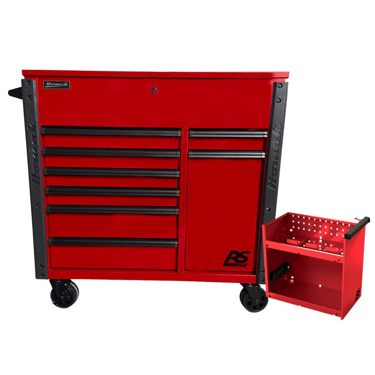 Homak 44" RS Pro 8-Drawer Power Service Cart — Charging Drawer, Lockable Top Till, 100 lb Slides