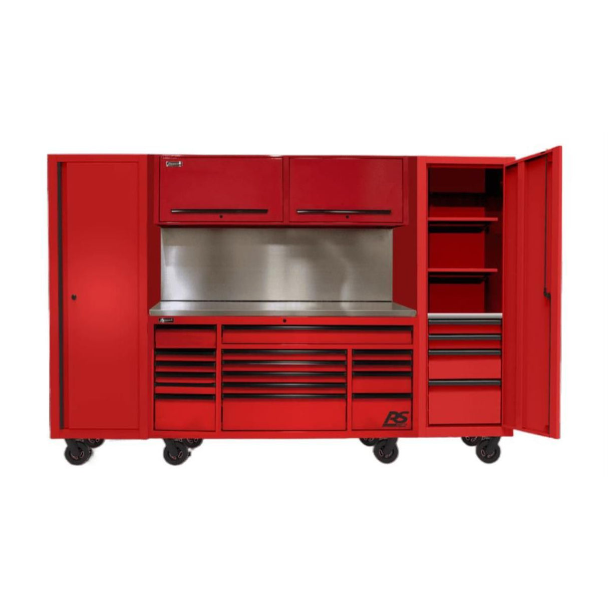 Homak RS Pro CTS 120" Roller Cabinet & Two Side Lockers Combo — Red