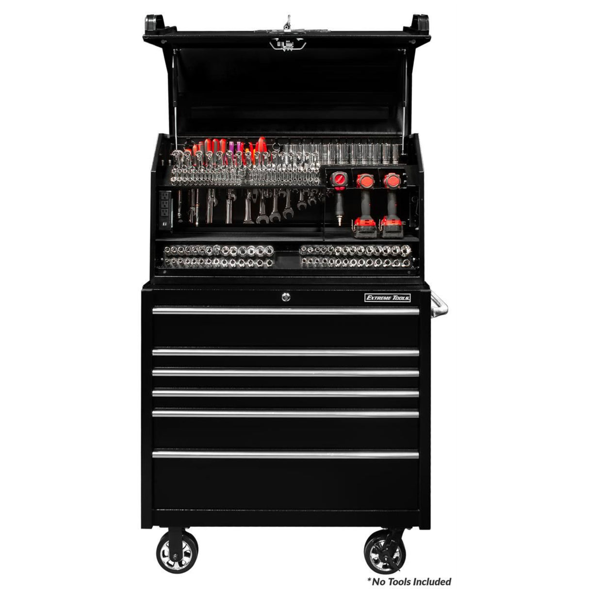 Extreme Tools PWS Series 41in Portable Workstation & 6-Drawer Roller Cabinet Combo, Textured Black/Chrome