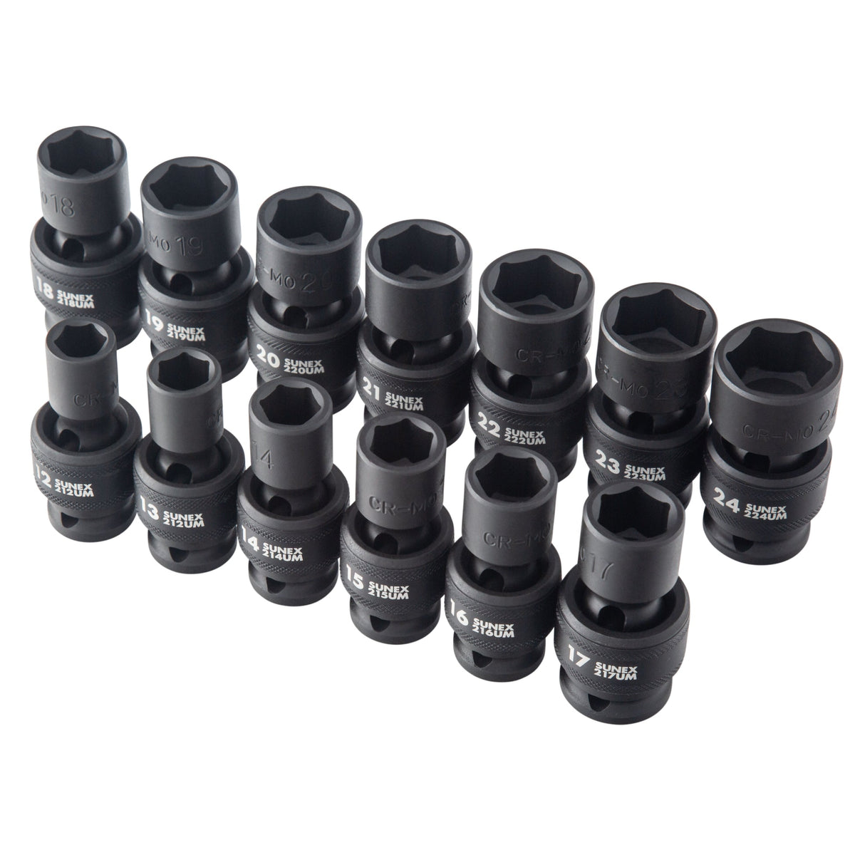 SUNEX 2665 1/2" Drive Metric 6-Point Standard Universal Impact Socket Set, 13-Piece