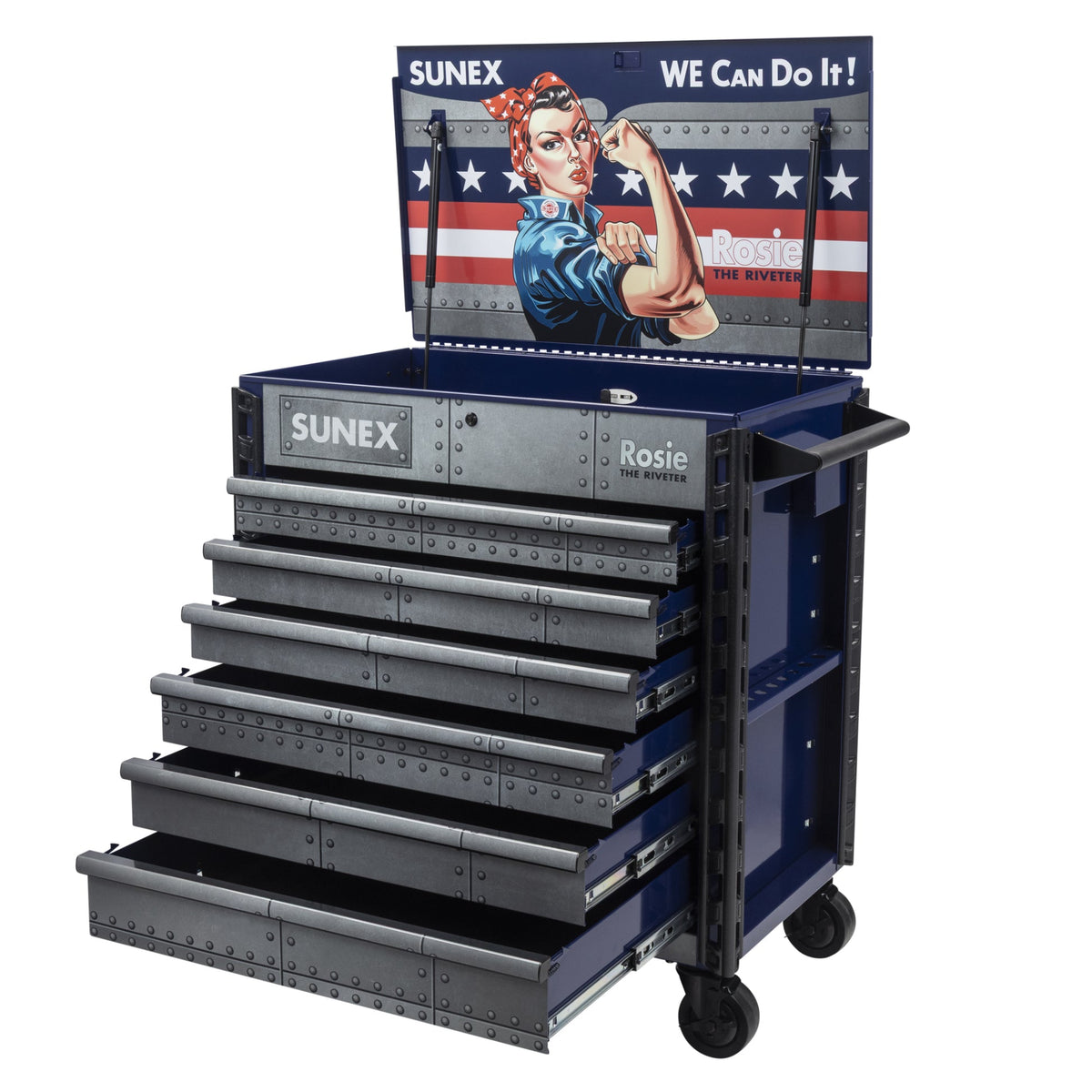 SUNEX Rosie the Riveter 39" 6-Drawer Premium Service Cart, 600 lb Capacity