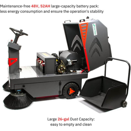 Sanitmax - SM1250 Ride-On Industrial Floor Sweeper 49" 69,000 Sq Ft/H Battery Powered Cleaning Machine