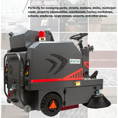 Sanitmax -  SM1250+ Ride-On Floor Sweeper 49" 69,000 Sq Ft/H Lithium Battery Cleaning Machine