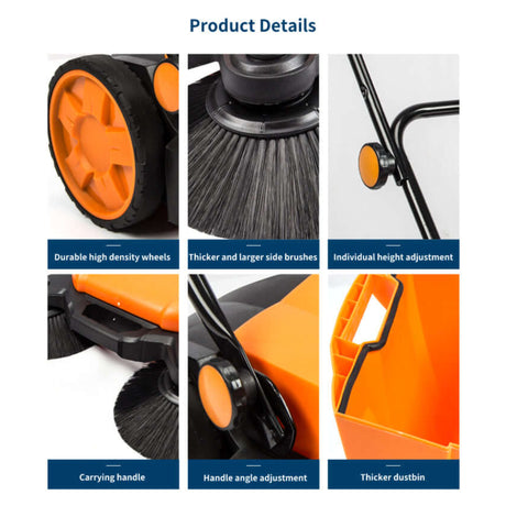 Sanitmax - SM650 Manual Push Floor Sanitmax - Sweeper 27.5" with Triple Brushes for Indoor & Outdoor Cleaning