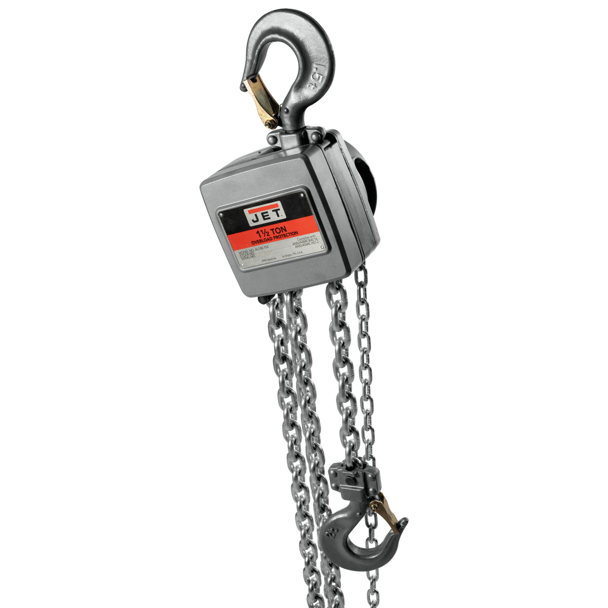JET AL100-150-20 1-1/2-Ton Aluminum Hand Chain Hoist, 20' Lift