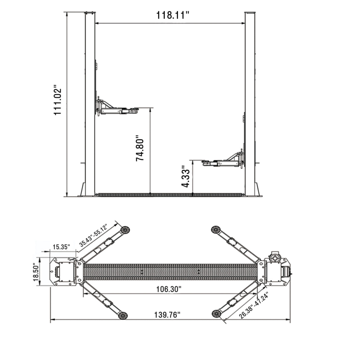 Fortisky FL-120GX 2-Post Base Plate Car Lift — 12,000 lb, Single-Point Lock Release