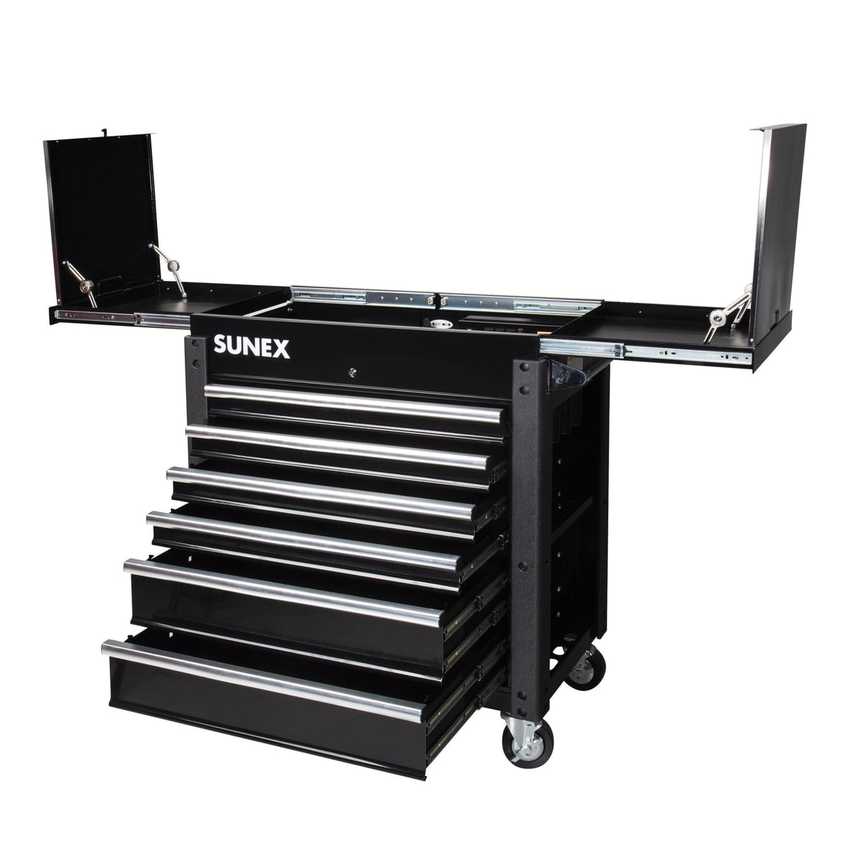 SUNEX 6-Drawer Slide Top Service Cart with Power Strip, Black, 650 lb Capacity