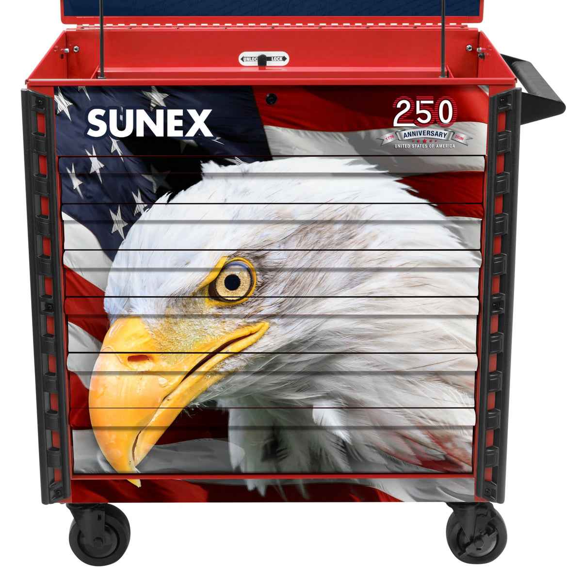 SUNEX American Eagle 250th 39" 6-Drawer Premium Service Cart, 600 lb