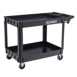 SUNEX Large Heavy-Duty 2-Shelf Utility Cart, Polypropylene, 500 lb Capacity