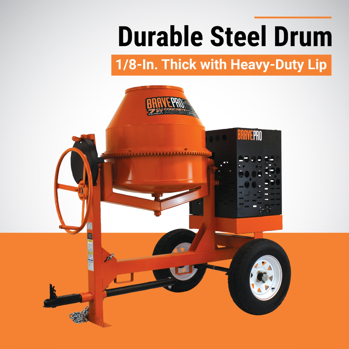 Brave Pro 7 Cu Ft Concrete Mixer Honda GX270 Gas Steel Drum