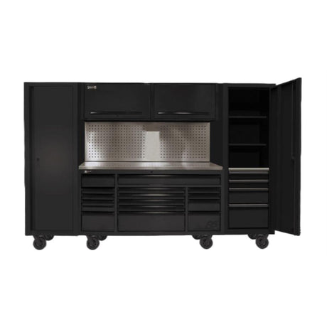 Homak 120" RS PRO CTS 24-Drawer Roller Cabinet & Side Locker Combo — Stainless Top, Toolboard Backsplash