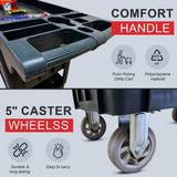 Sunmax SC2500/SC3500 Heavy Duty Rolling Utility Service Cart, HDPE Shelves, 5" Caster Wheels