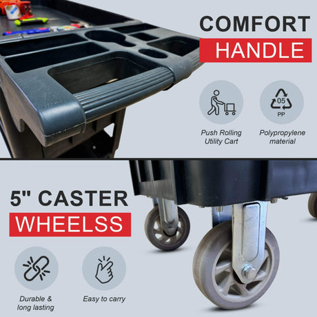 Sunmax SC2500/SC3500 Heavy Duty Rolling Utility Service Cart, HDPE Shelves, 5" Caster Wheels