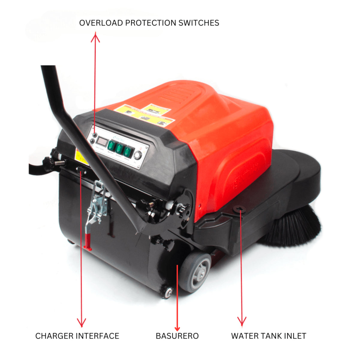 Sanitmax SM1050 41.3" Battery Powered Walk-Behind Floor Sweeper with Water Sprinklers, Triple Brushes