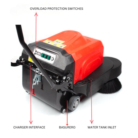 SM1050 41.3" Battery Powered Walk-behind Floor Sweeper with Water Sprinklers, Triple Brushes