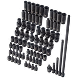 SUNEX 80-Piece 3/8" Drive SAE & Metric Master Impact Socket Set, Standard/Deep/Universal