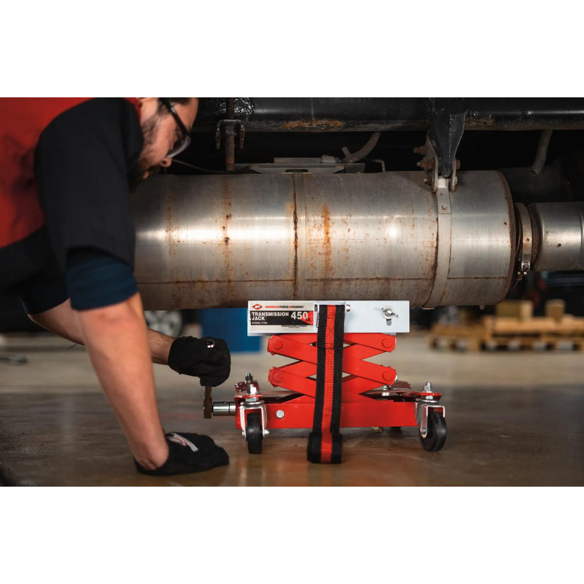 AFF 450-lb Light-Duty Transmission Jack with Adjustable Saddle & Safety Strap