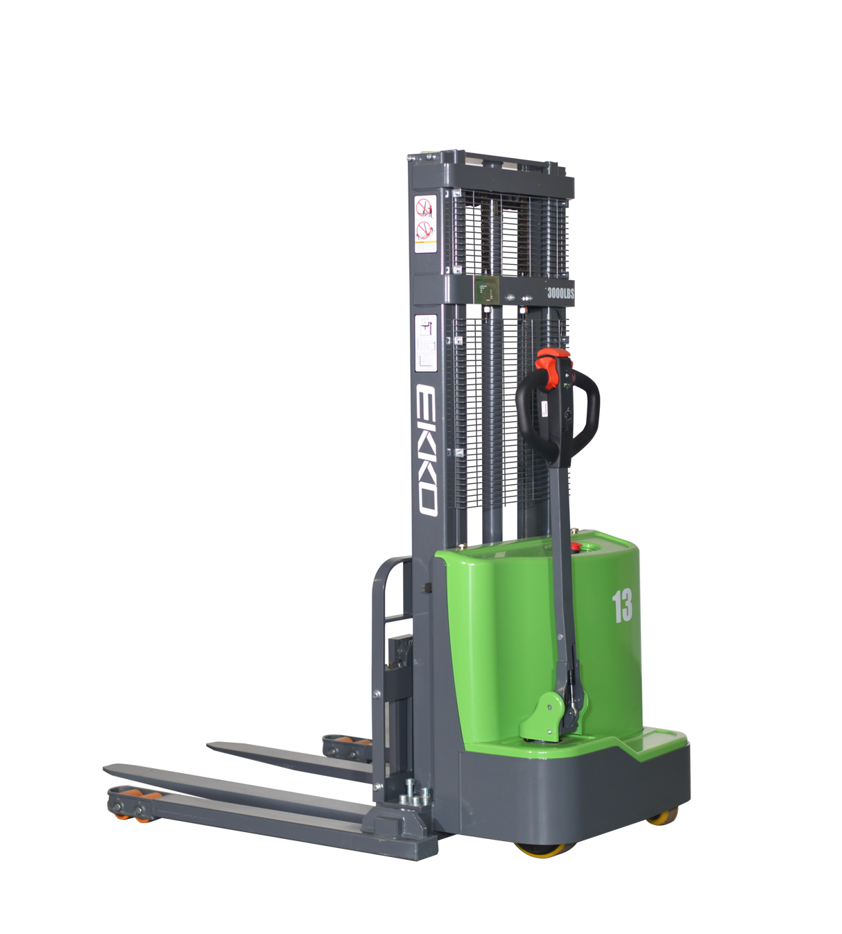 EKKO EB13C-118Li 2,800 lbs Capacity 118" Height Lithium Straddle Stacker