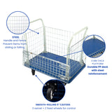 Sunmax PH300PL 660 lbs Capacity Warehouse Cart with Steel Fence, 5” Casters