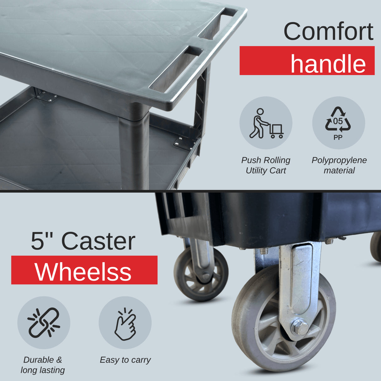 Sunmax SC2500DP Heavy-Duty Utility Cart with Flat Top Shelf – 2-Tier Rolling Service Cart