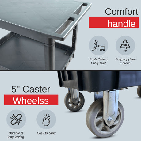Sunmax SC2500DP Heavy-Duty Utility Cart with Flat Top Shelf – 2-Tier Rolling Service Cart