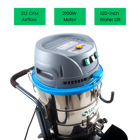 Sanitmax SM100 Heavy Duty Industrial Vacuum Cleaner, 26.4 Gal, 3 Motor HEPA, 212 CFM