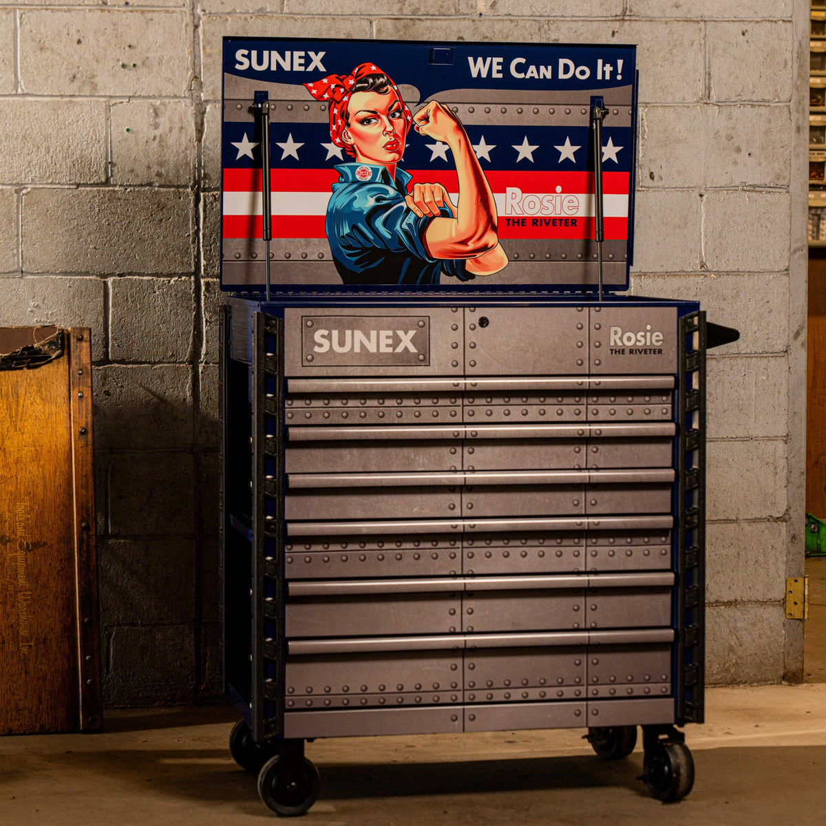 SUNEX Rosie the Riveter 39" 6-Drawer Premium Service Cart, 600 lb Capacity