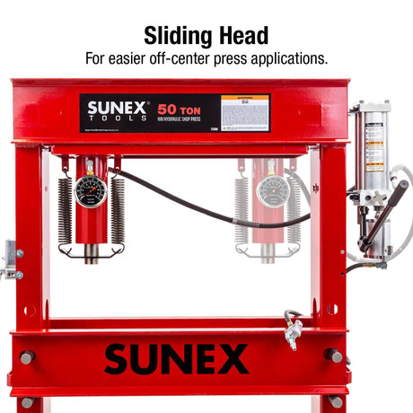 SUNEX 50-Ton Air/Hydraulic Shop Press with 8 in. Air-Assist Ram Stroke
