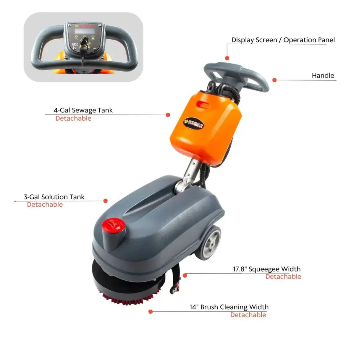 Sunmax RT15 14" Battery Powered Commercial Walk-Behind Floor Scrubber