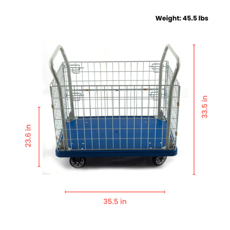 Sunmax PH300PL 660 lbs Capacity Warehouse Cart with Steel Fence, 5” Casters