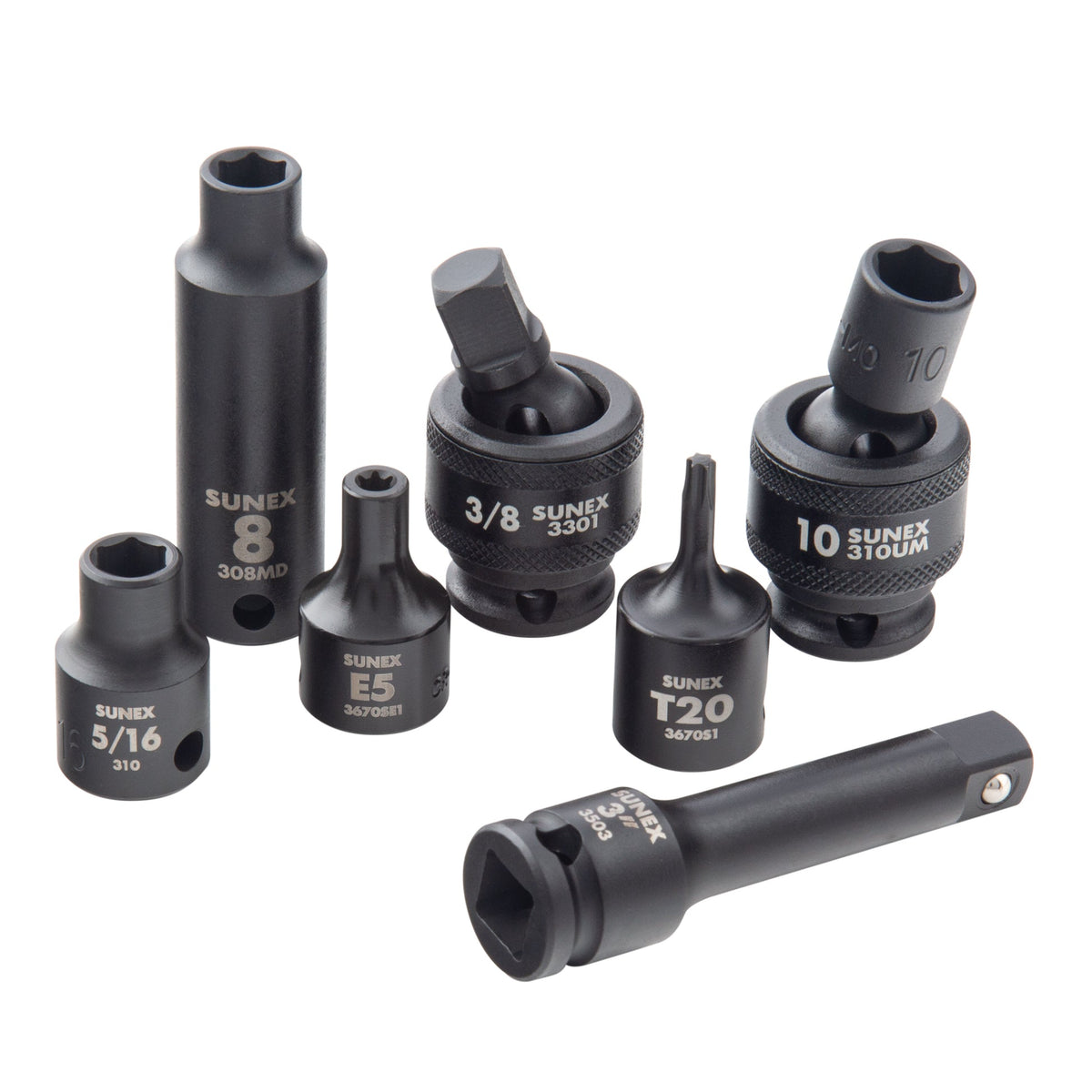 SUNEX 80-Piece 3/8" Drive SAE & Metric Master Impact Socket Set, Standard/Deep/Universal