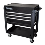 SUNEX 3-Drawer Slide Top Utility Cart with Power Strip, Black, 500 lb Capacity