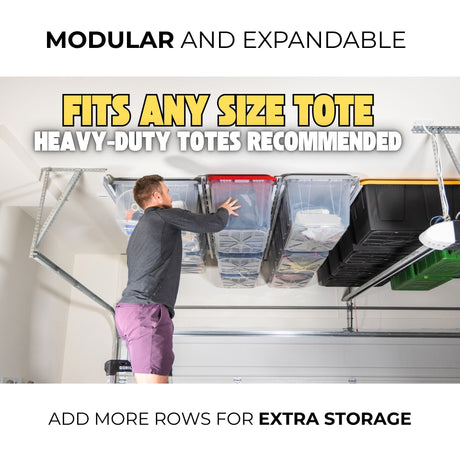 E-Z Garage Storage Tote Slide™ Pro — Overhead Ceiling Storage for 9 to 15 Totes