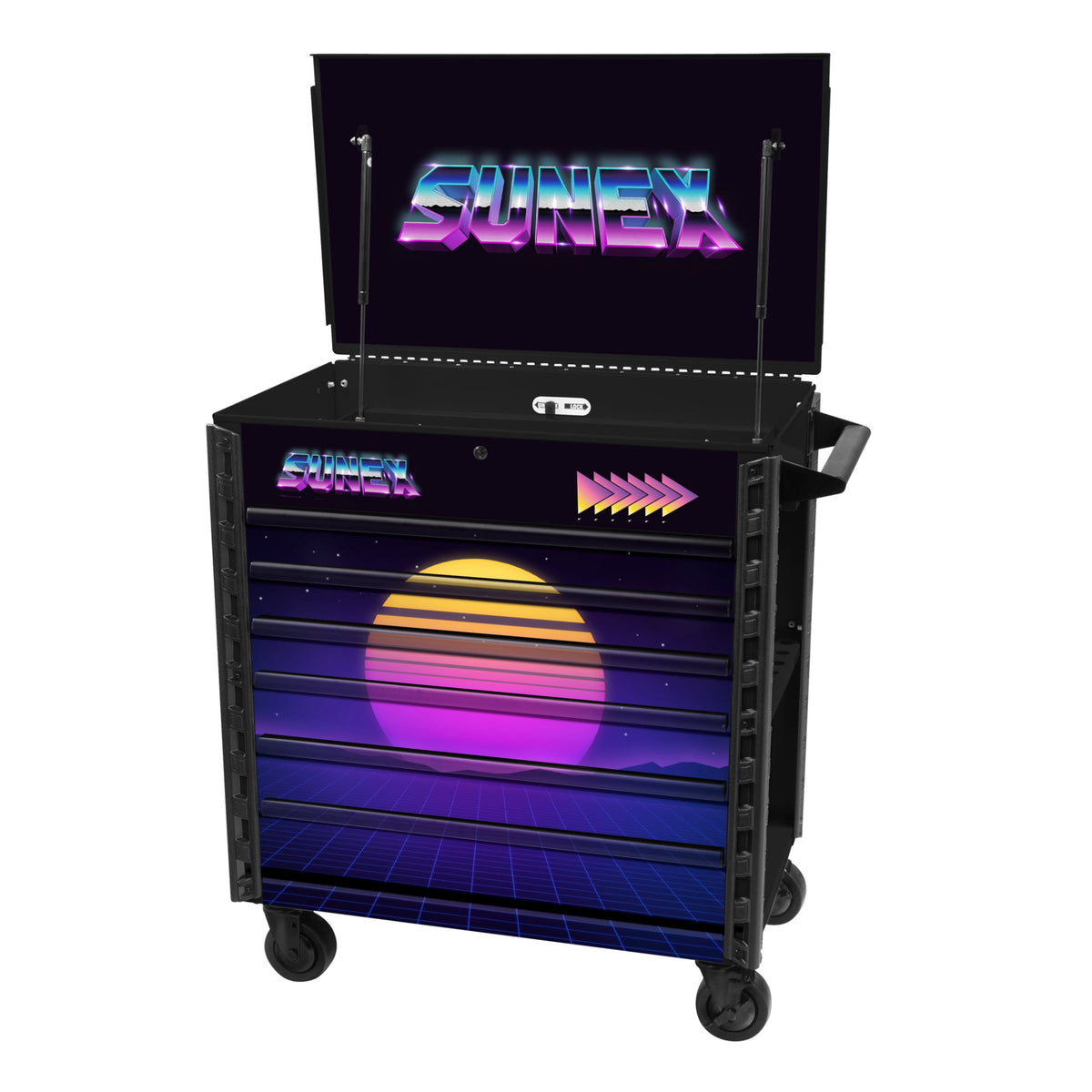 SUNEX 8057XTBKSYNTH Synth Retro 39" 6-Drawer Premium Service Cart, Black, 600 lb Capacity