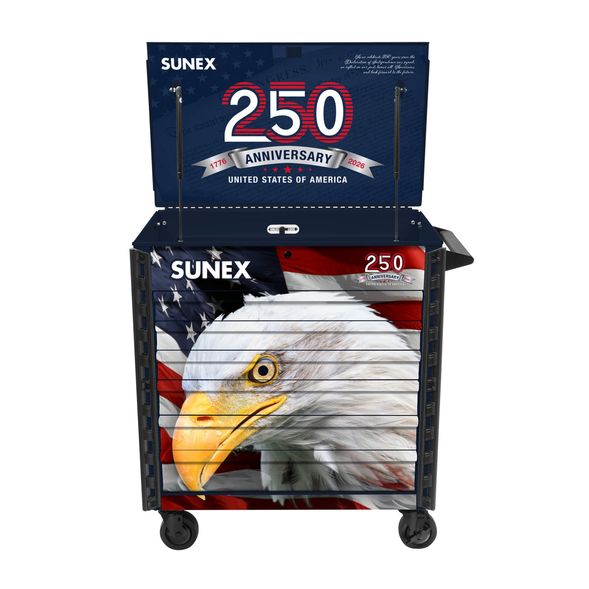 SUNEX American Eagle 250th 39" 6-Drawer Premium Service Cart, 600 lb