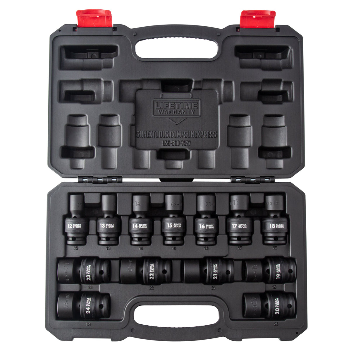 SUNEX 2665 1/2" Drive Metric 6-Point Standard Universal Impact Socket Set, 13-Piece