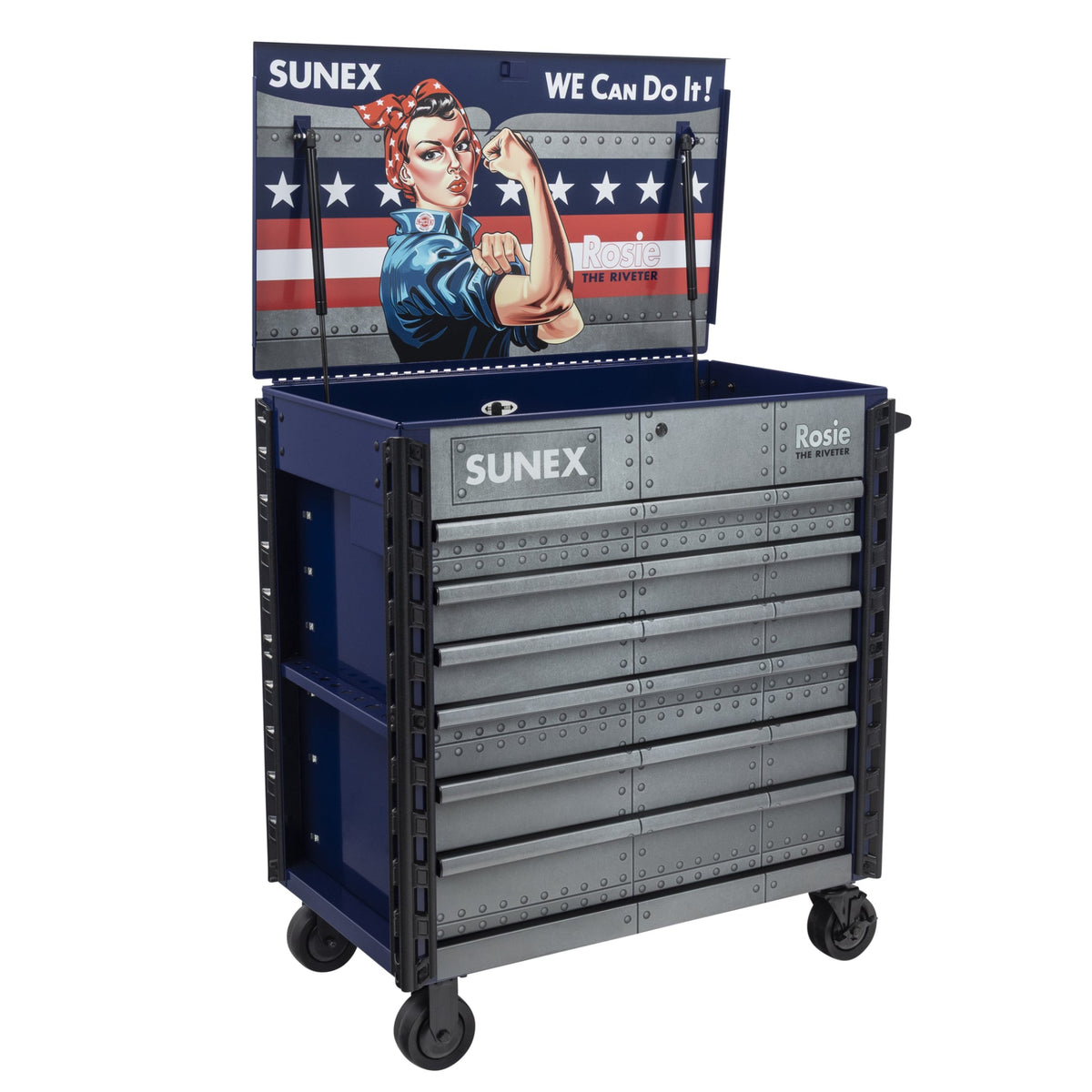 SUNEX Rosie the Riveter 39" 6-Drawer Premium Service Cart, 600 lb Capacity