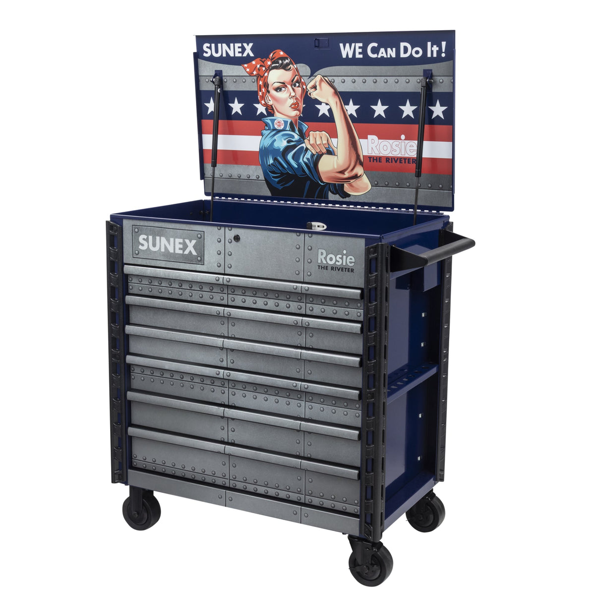 SUNEX Rosie the Riveter 39" 6-Drawer Premium Service Cart, 600 lb Capacity