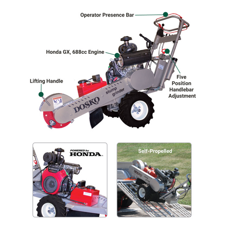 Dosko 691SP-20HE Self-Propelled Stump Grinder with Honda GX630 Engine Gas 20 HP