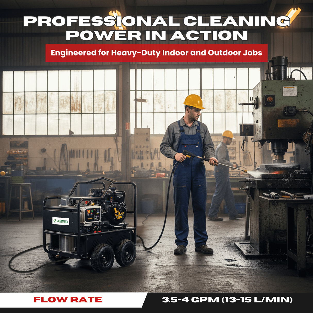 Sanitmax SM4000 Hot & Cold Water Gas Pressure Washer, 4,000 PSI, 4.0 GPM, Diesel Heated, Professional Contractor System