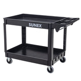 SUNEX Large Heavy-Duty 2-Shelf Utility Cart, Polypropylene, 500 lb Capacity